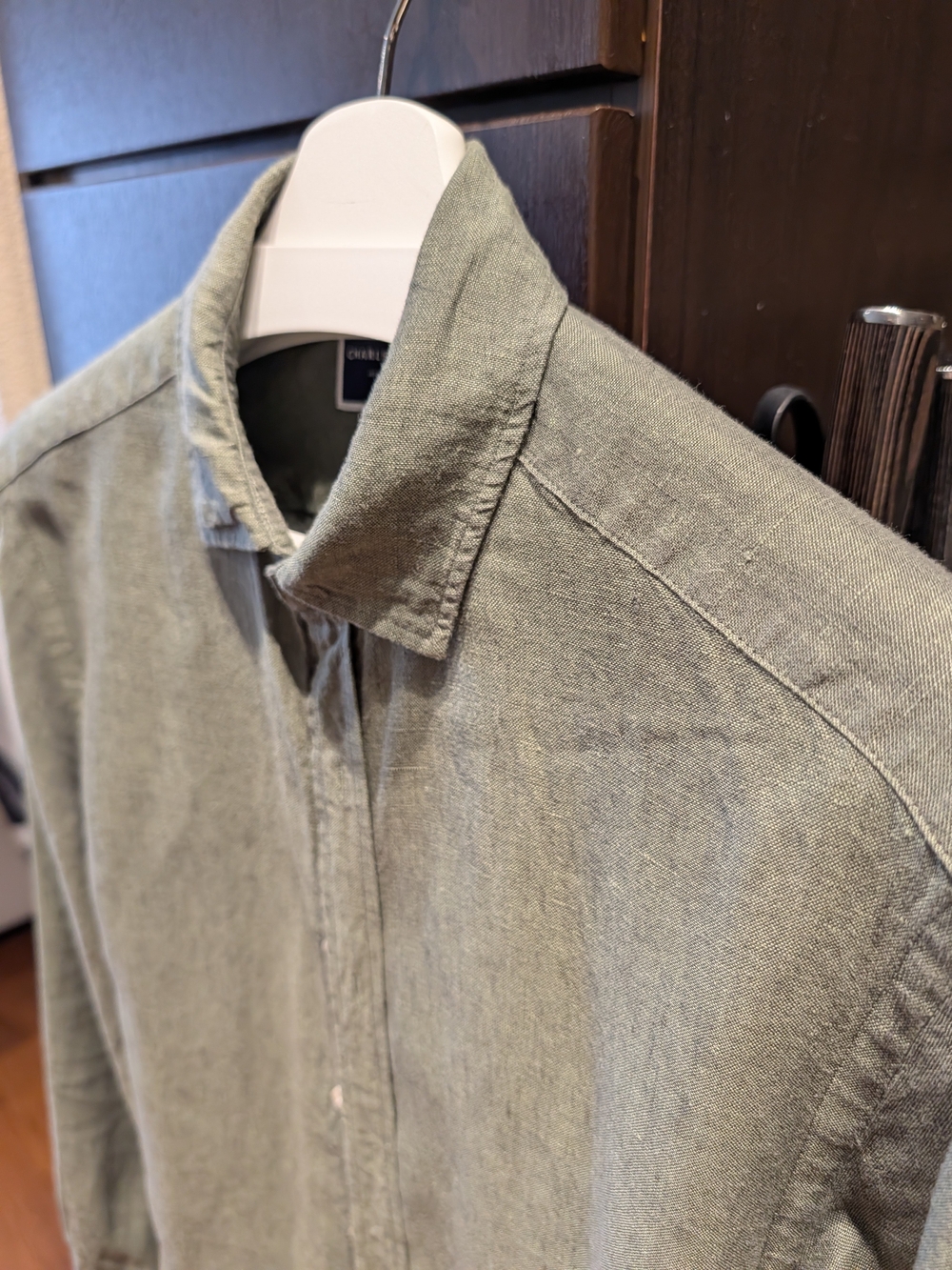 Charles Tyrwhitt Linen Olive Green Long-Sleeve Dress Shirt